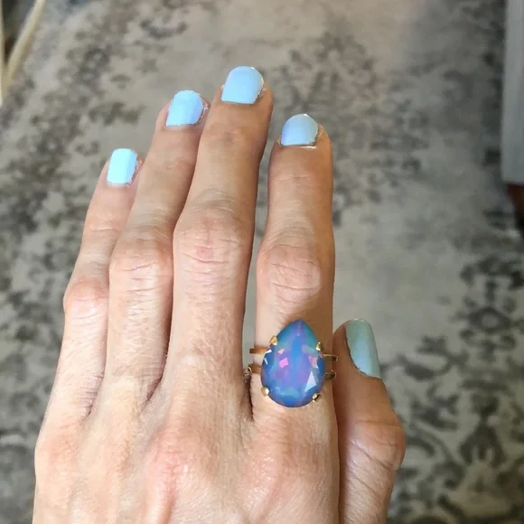 Rainbow Opal + Gold Pear Crystal Ring - Picture 7 of 12